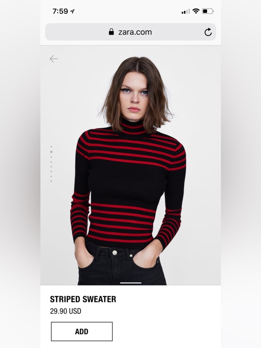 Zara Women’s Red and Black Striped Ribbed Turtleneck Sweater - Picture 2 of 8